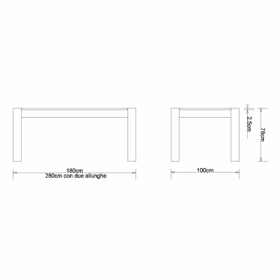 Moderner Ausziehtisch in Eiche massiv, L180 / 280xP100cm, Jacob Viadurini