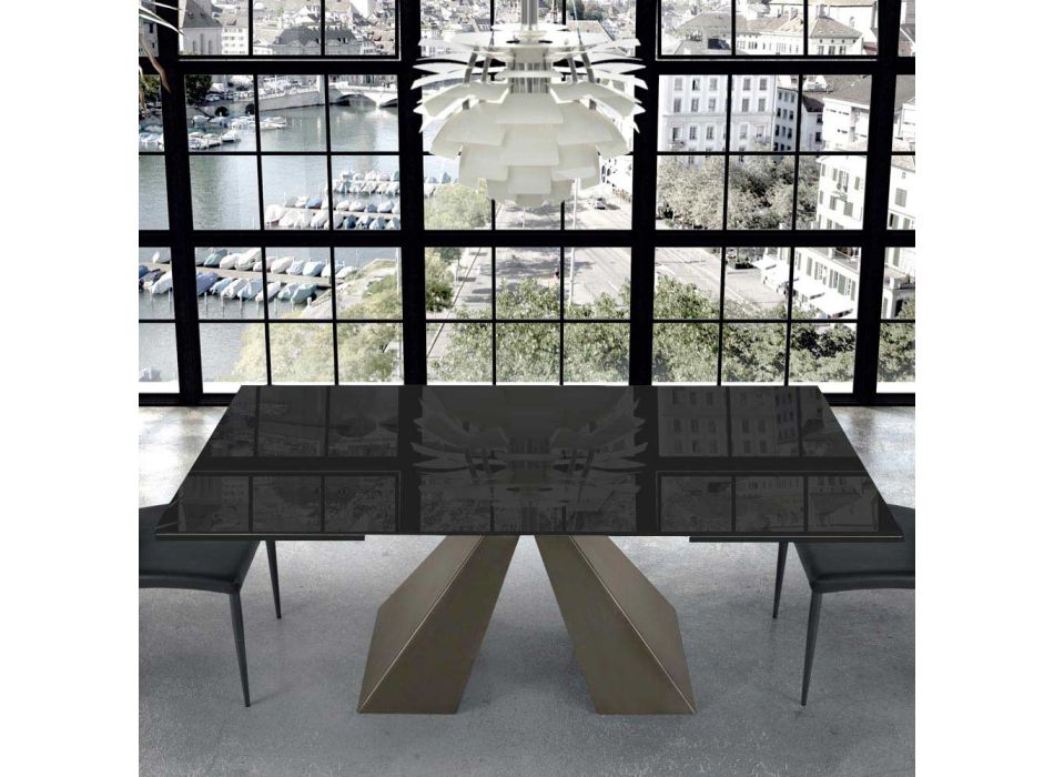 Moderner ausziehbarer Tisch aus Glas und Stahl mit 14 Sitzplätzen, hergestellt in Italien – Dalmatiner Viadurini