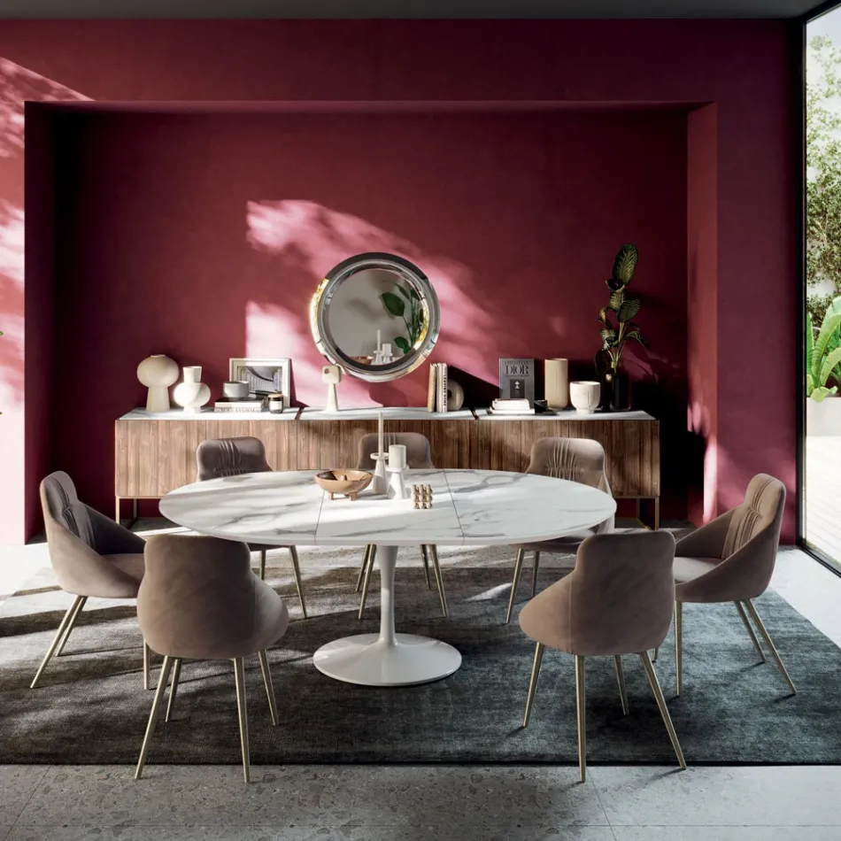 Ausziehbarer runder Wohnzimmertisch aus Laminat, hergestellt in Italien – Dollars Viadurini