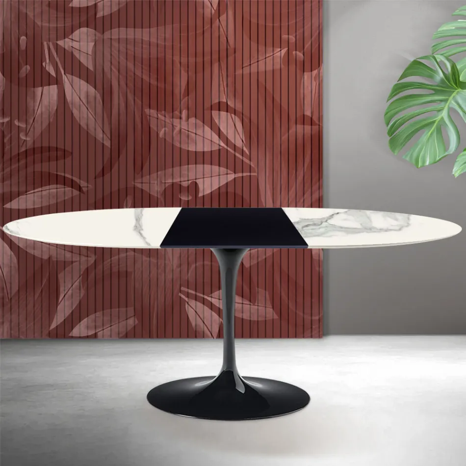 Saarinen Tulip Ausziehtisch H 74 cm in Florim Statuario Mattkeramik - Scharlachrot Viadurini