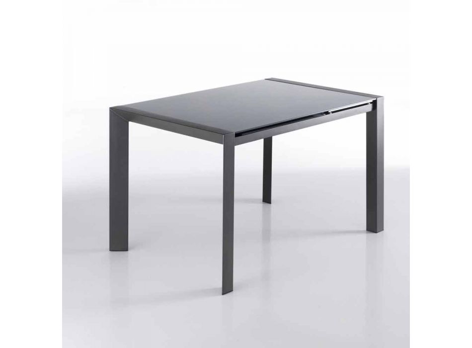 Ausziehbarer Tisch aus grau lackiertem Glas und Zeno Metall Viadurini