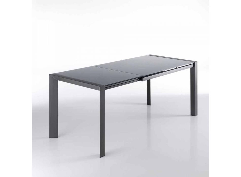 Ausziehbarer Tisch aus grau lackiertem Glas und Zeno Metall