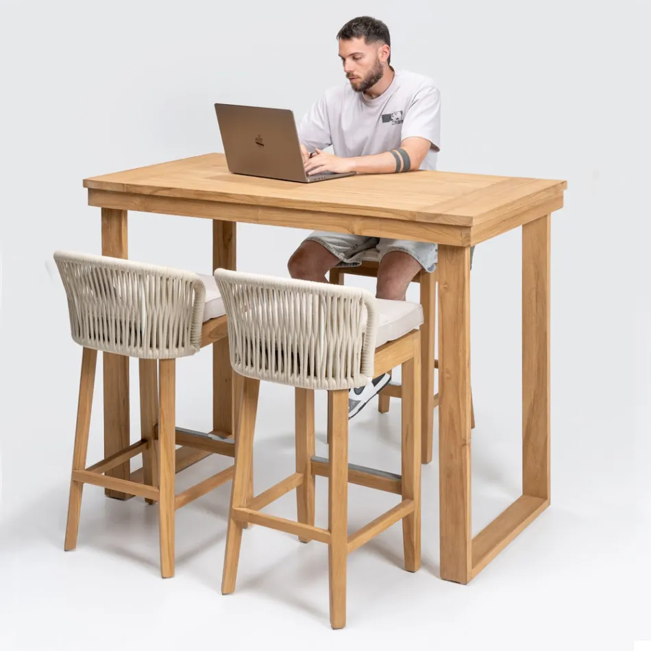 Hoher Bartisch aus gebürstetem, natürlichem Teakholz - Sponda Viadurini