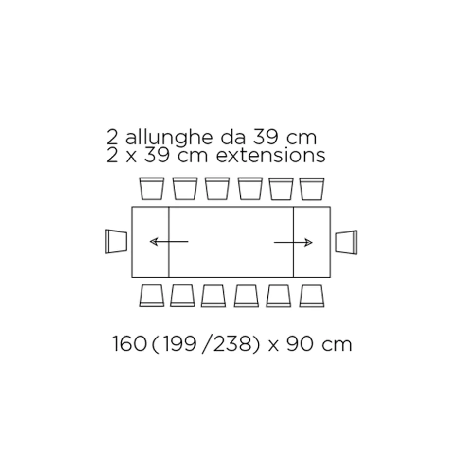Tisch mit integrierten Verlängerungen und Untergestell aus Nerzstahl, hergestellt in Italien – Dalmatiner Viadurini