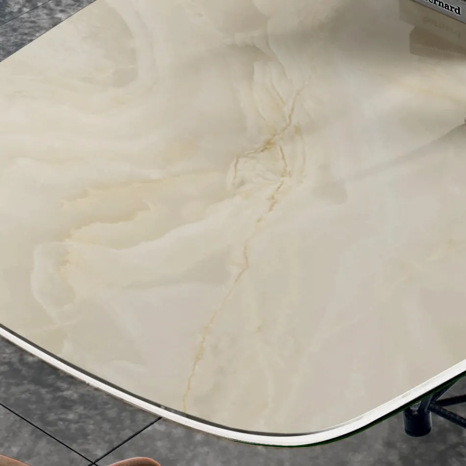 Tisch mit tonnenförmiger Keramikplatte und Stahlsockel Made in Italy - Ezzellino Viadurini