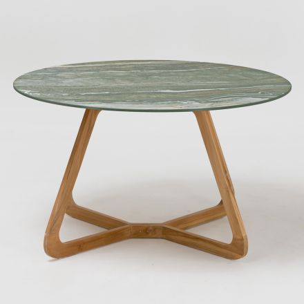 Tisch mit Keramikplatte und Teakholzgestell, hergestellt in Italien – Helm Viadurini