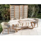 Tisch mit Keramikplatte und Untergestell aus massivem Teakholz, hergestellt in Italien – Bluse Viadurini