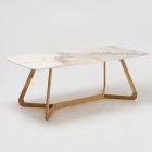 Tisch mit Keramikplatte und Untergestell aus massivem Teakholz, hergestellt in Italien – Bluse Viadurini
