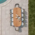 Tisch mit gebürsteter Teakholzplatte und abgerundeten Ecken – Destination Viadurini