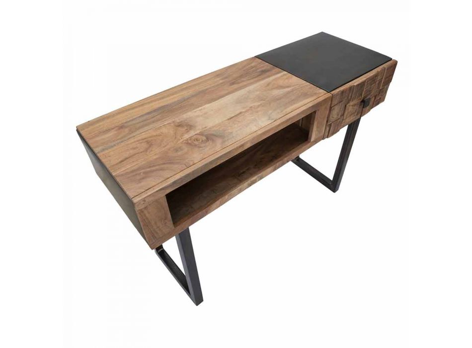 Konsolentisch aus Eisen und Akazienholz mit Design-Schublade - Dena Viadurini