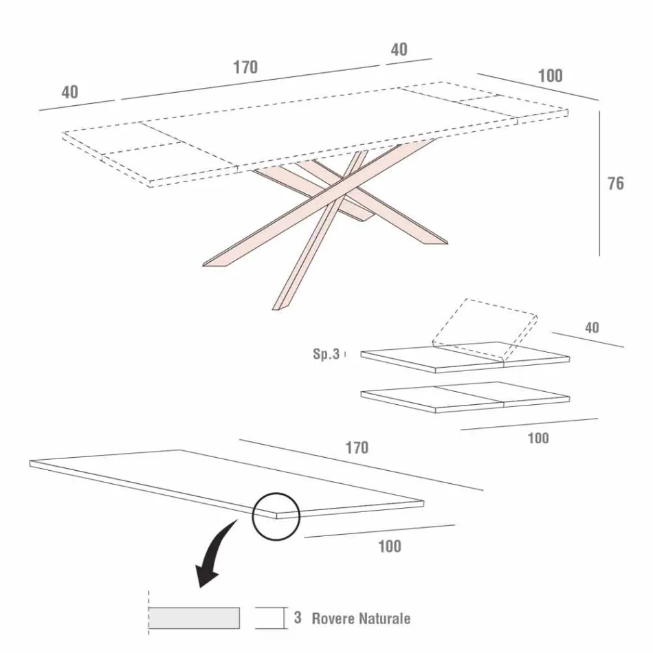 Ausziehbarer Küchentisch Bis zu 280 cm aus Holz Made in Italy - Carlino Viadurini