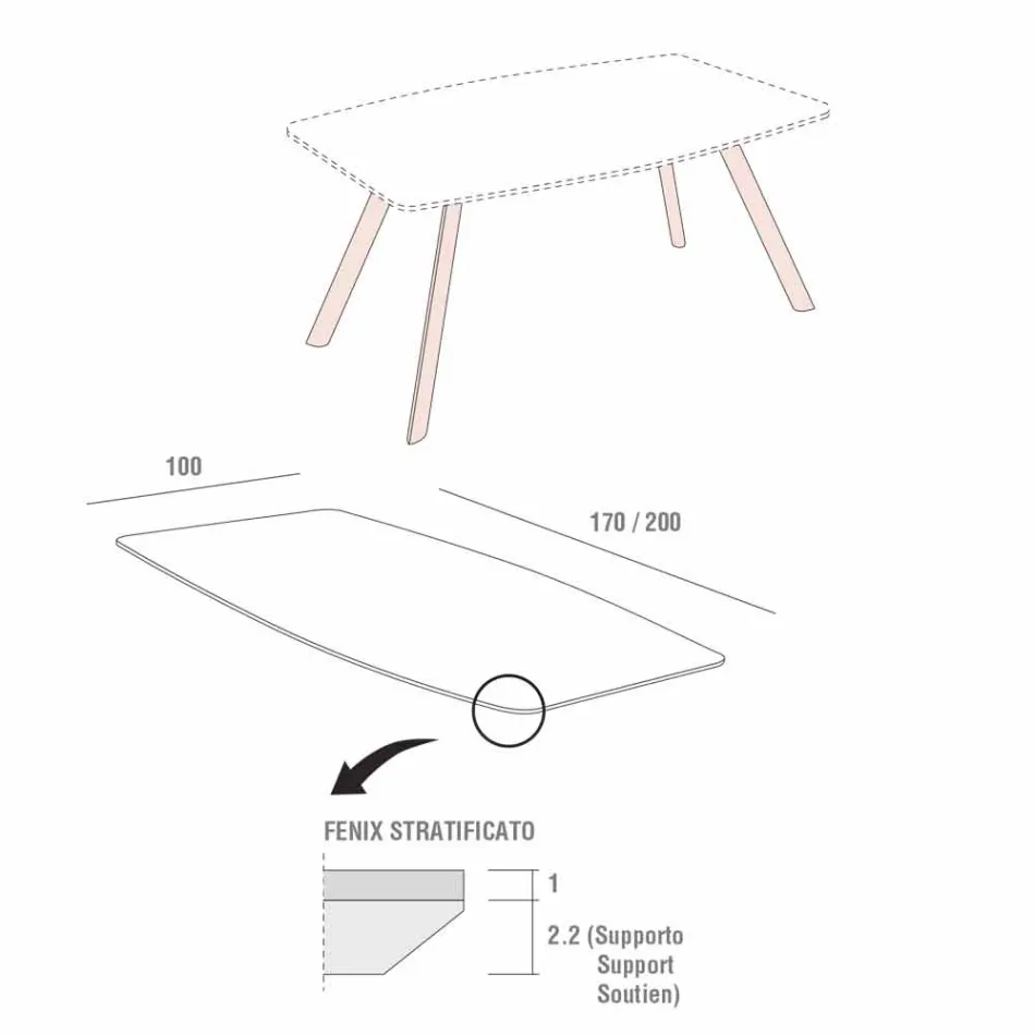 Küchentisch aus laminiertem Fenix und schwarzem Aluminium Made in Italy - Lingotto Viadurini