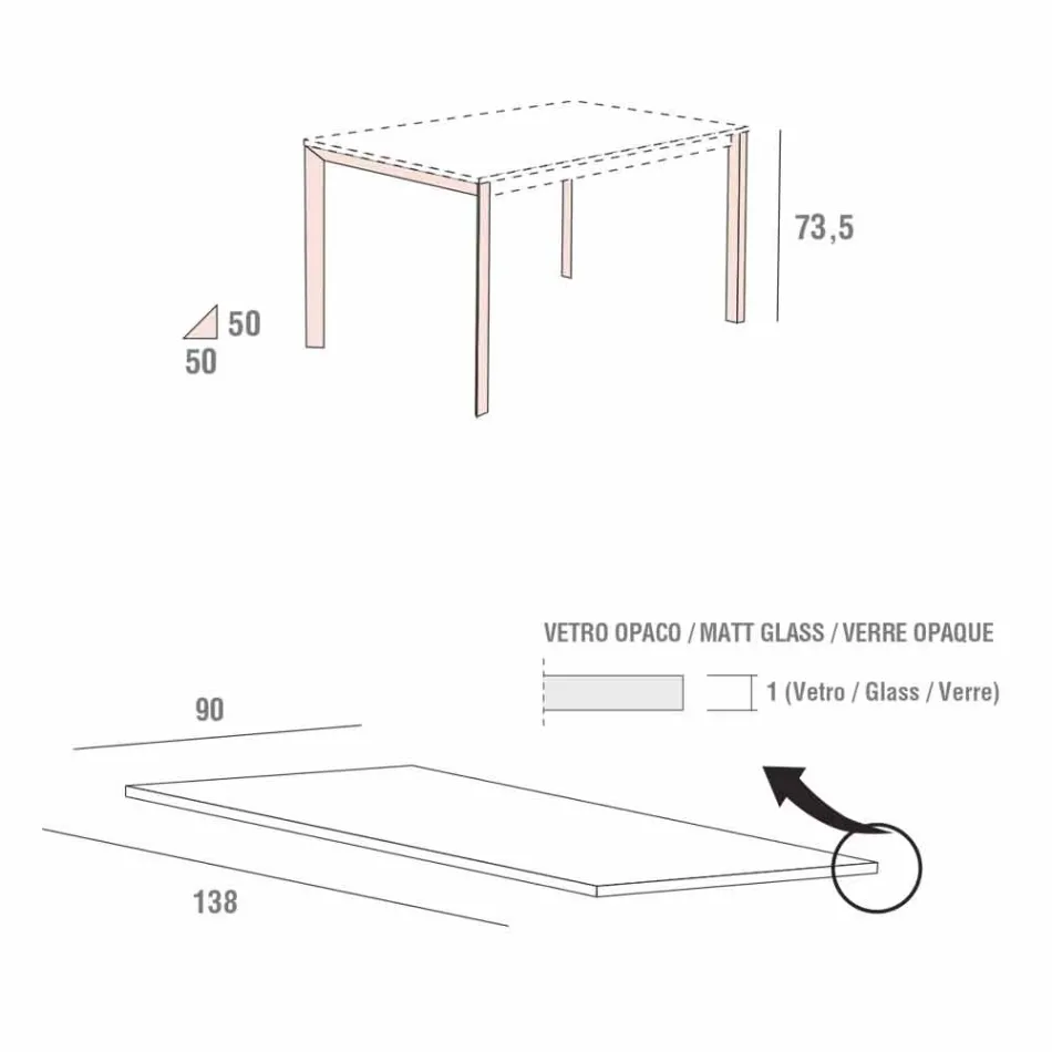 Küchentisch aus mattem Glas mit Metallstruktur Made in Italy - Brooch Viadurini