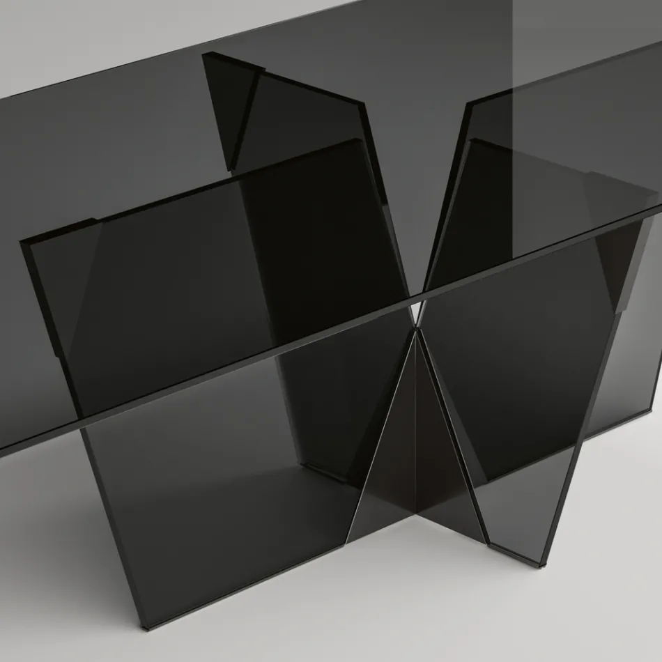 Rechteckiger Küchentisch mit Glasplatte und Untergestell Made in Italy - Tiseo Viadurini