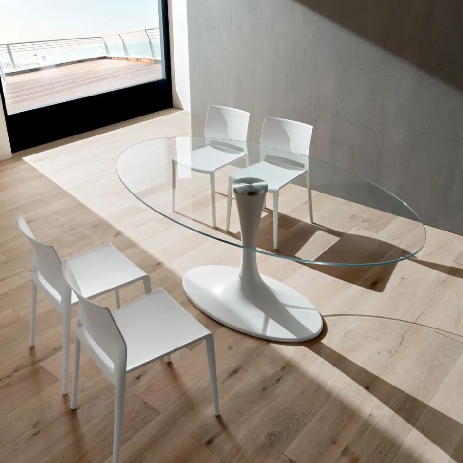 Luxuriöser Küchentisch aus gehärtetem Glas und Marmor, hergestellt in Italien – Brontolo Viadurini