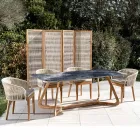 Gartentisch mit Holzsockel und ozeanblauer Keramikplatte - Infinity Viadurini