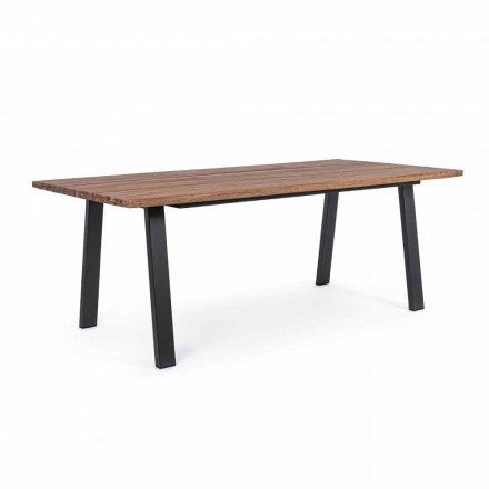 Tisch im Freien aus Akazienholz mit Beinen aus lackiertem Stahl - Sheldon Viadurini
