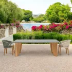 Outdoor-Tisch aus Okumè-Mikrozement und Teakholz-Finish, hergestellt in Italien – Bleistift Viadurini