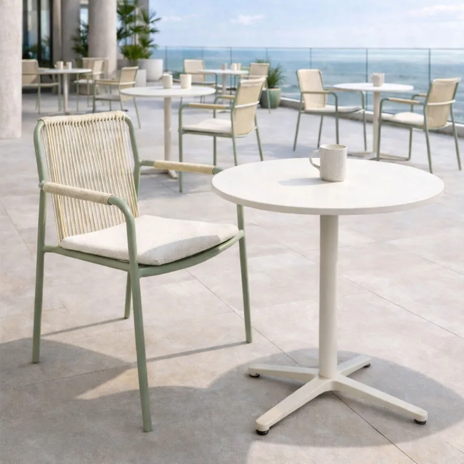 Runder Tisch für draußen Durchmesser 75 cm in Beige Aluminium - Brisea Viadurini
