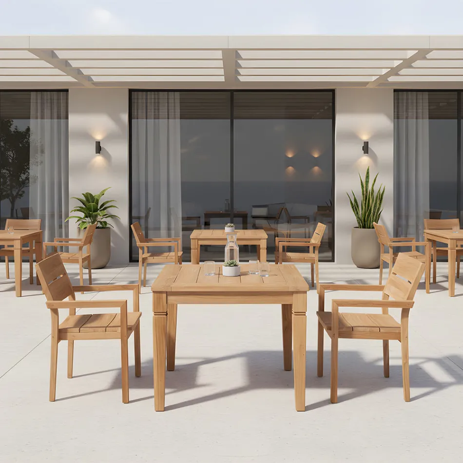 Gartentisch mit Struktur aus gebürstetem Naturteak - Artes Viadurini