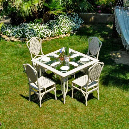Tisch mit Glasplatte Gartengestaltung Romeo, handgefertigt Viadurini