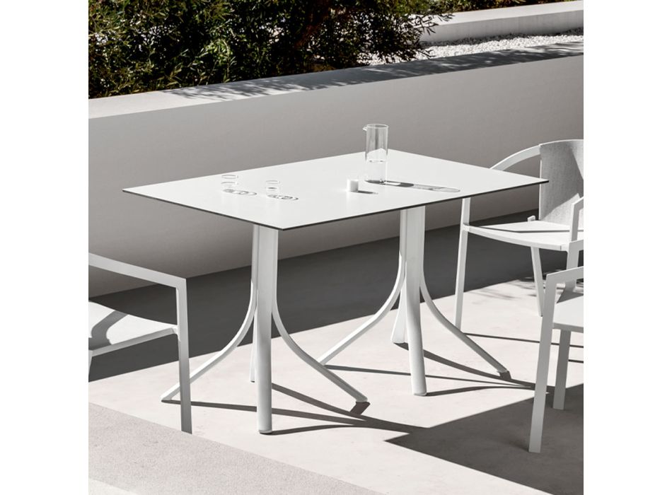 Luxuriöser Gartentisch aus Aluminium und HPL in Weiß oder Gunmetal – Filomena Viadurini