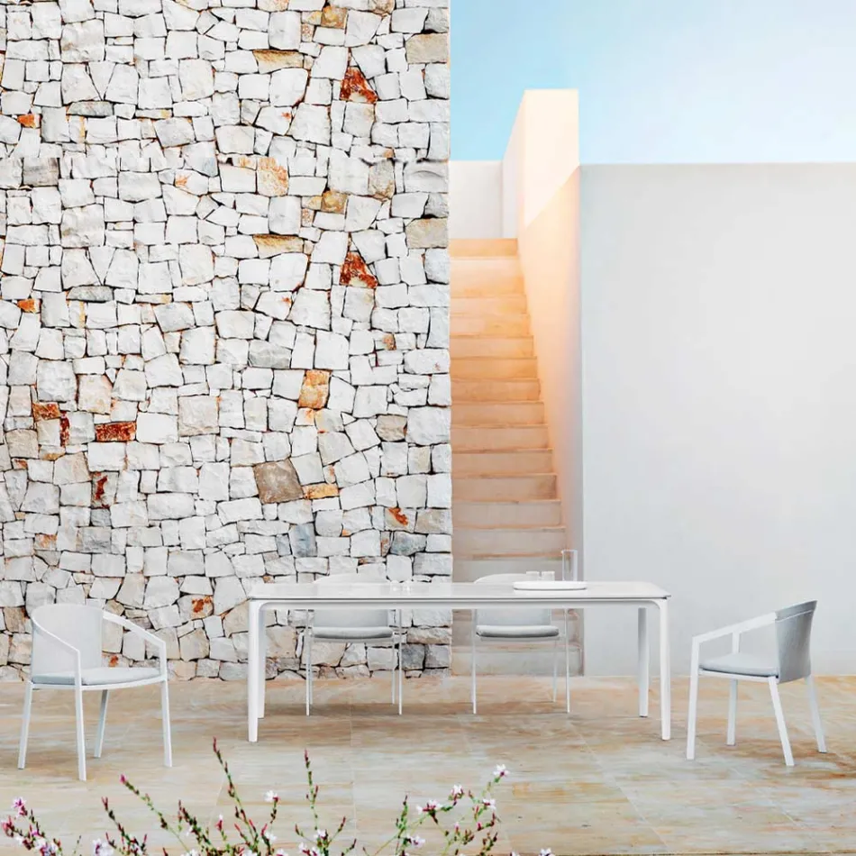 Ausziehbarer Outdoor-Esstisch 318 cm aus Aluminium und Steinzeug – Filomena Viadurini