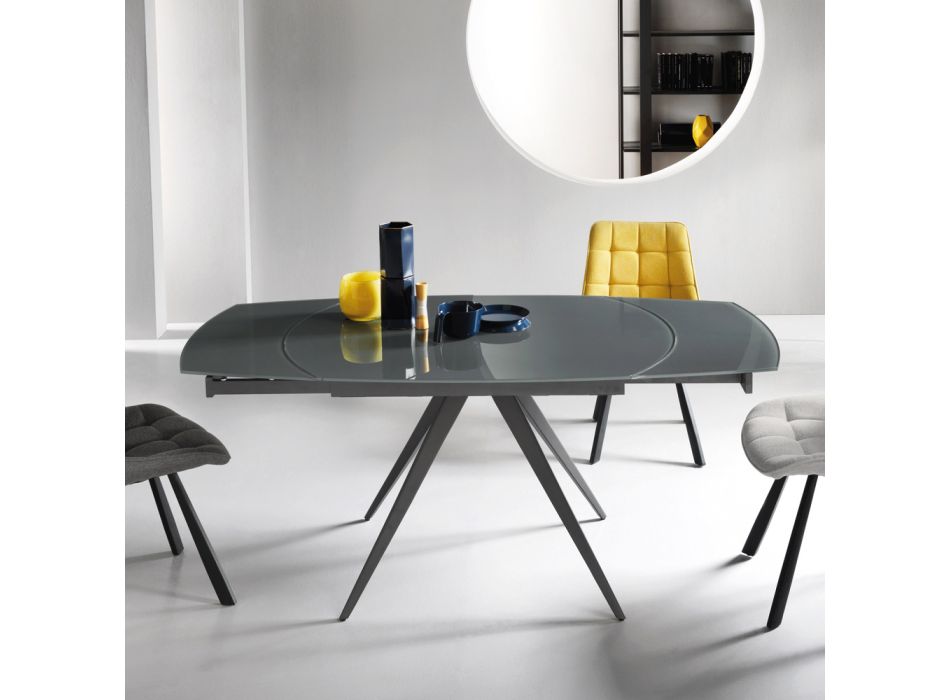 Ausziehbarer Esstisch bis 180 cm aus Glas und lackiertem Metall - Beatriz