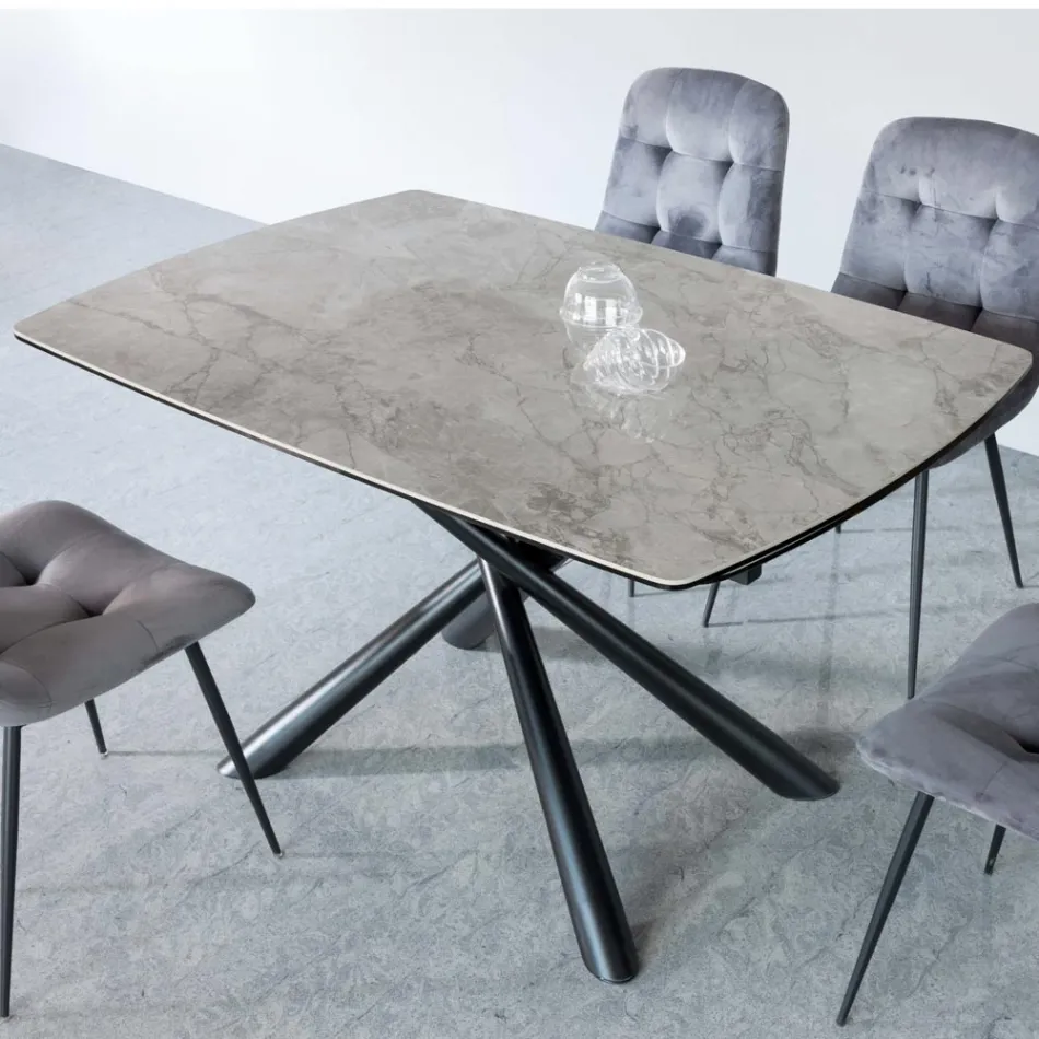 Ausziehbarer Esstisch (200/230 cm) aus Glas, Keramik und Metall - Naisha Viadurini