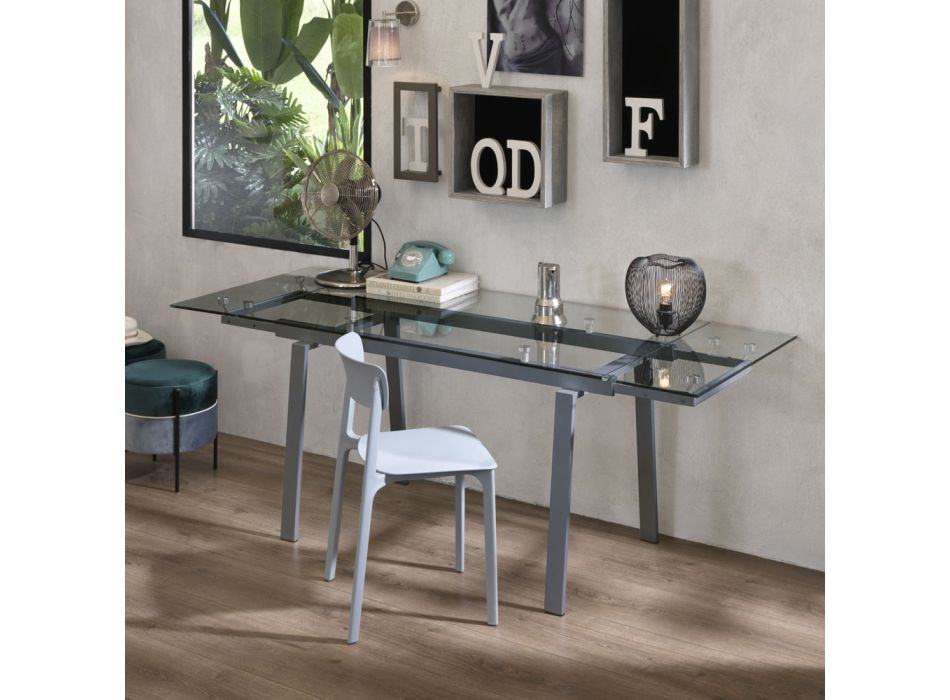 Moderner ausziehbarer Glasesstisch, L140 / 200x P80 cm, Nardo Viadurini