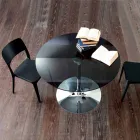 Esstisch mit Kristallplatte und verchromter Basis Hergestellt in Italien - Tallio Viadurini