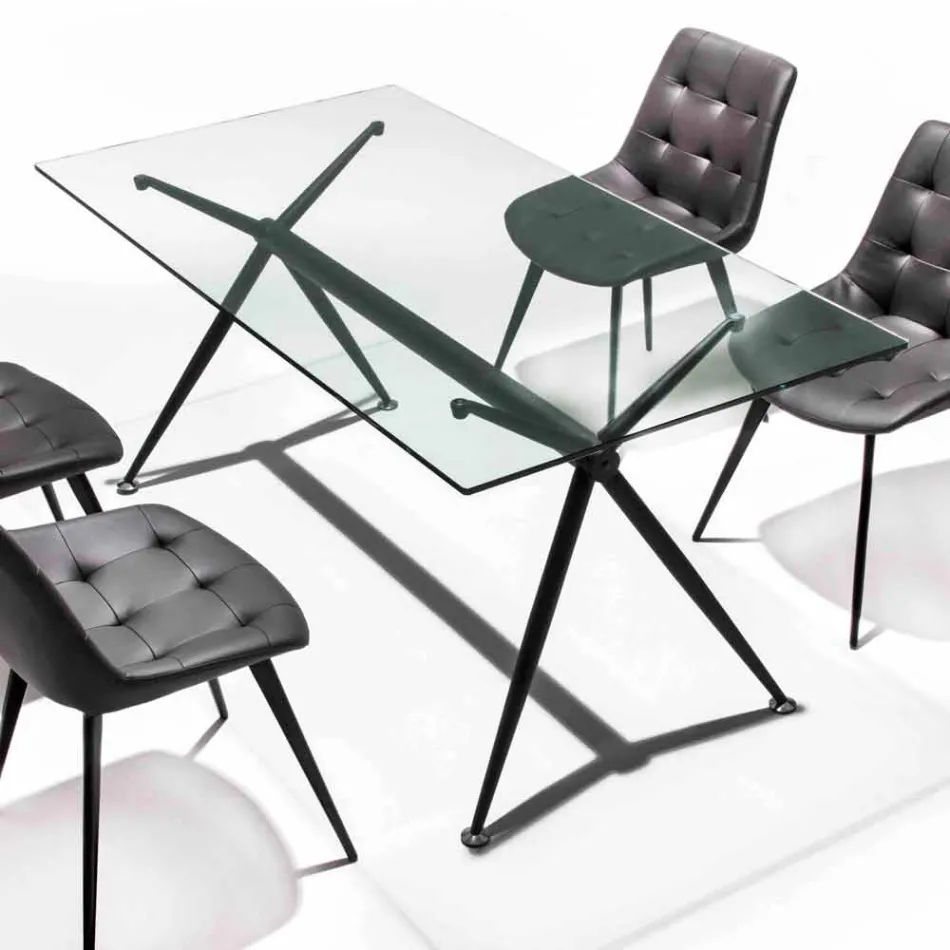 Esstisch mit transparenter Platte aus gehärtetem Glas - Thor Viadurini