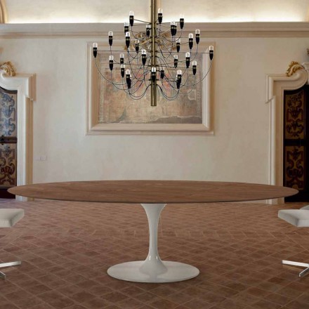 Esstisch mit ovaler furnierter Platte, hergestellt in Italien – Dollars Viadurini