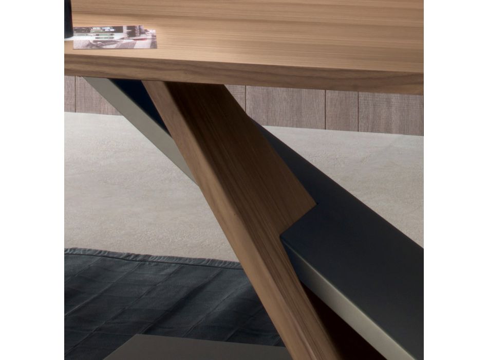 Design-Esstisch mit Metallplatte aus Nussbaum Canaletto - Zorato Wood Viadurini