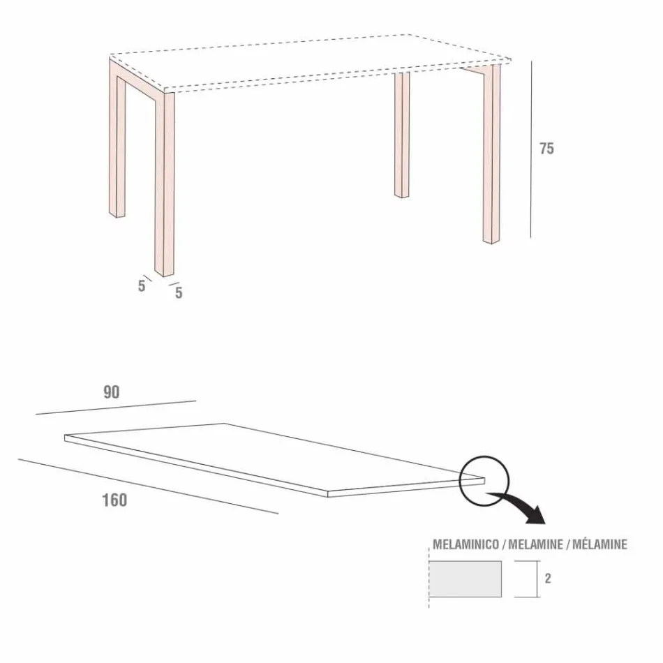 Esstisch aus Melamin und lackiertem Metall Made in Italy - Remigio Viadurini