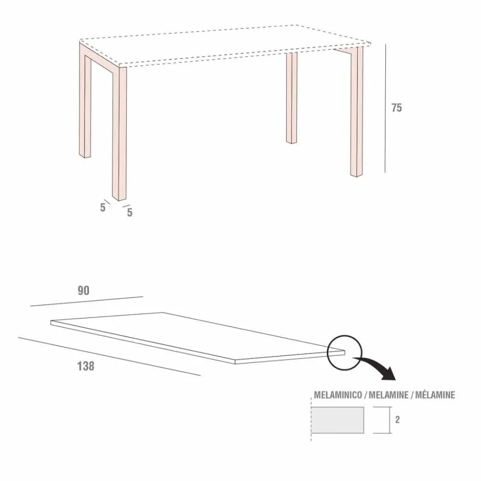 Esstisch aus Melamin und lackiertem Metall Made in Italy - Remigio Viadurini