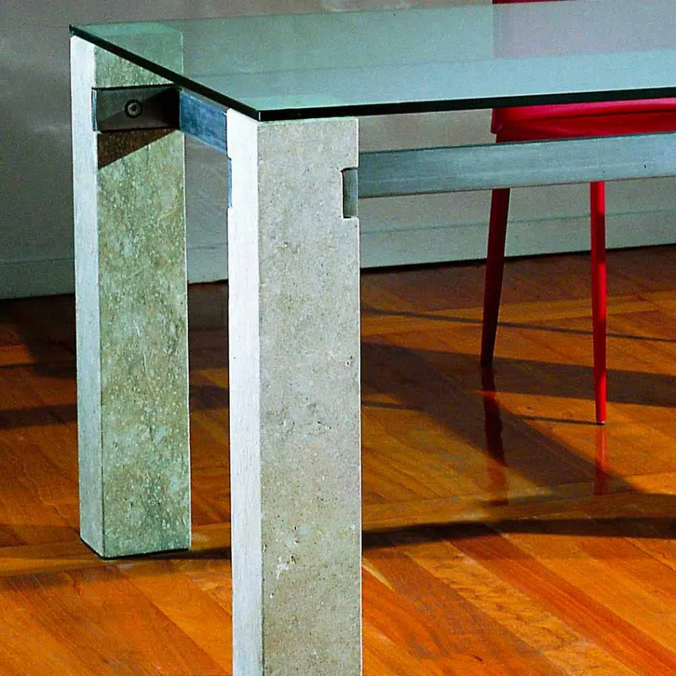 Stein Esstisch und Glas modernes Design EBEA Viadurini