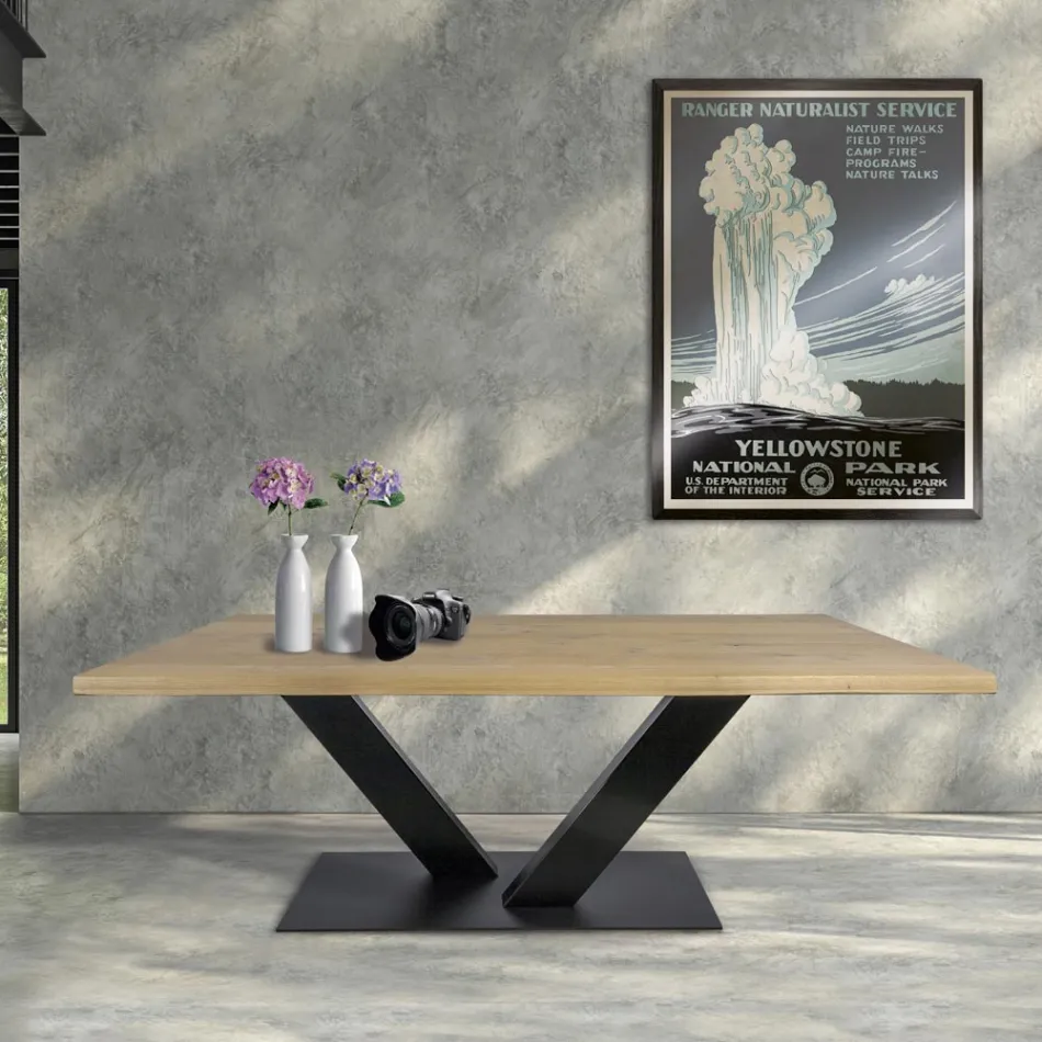 Esstisch aus Masellato-beschichteter Eiche und Metall Made in Italy - Riad Viadurini