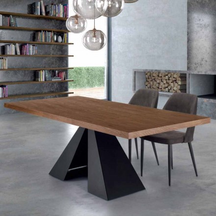Moderner Esstisch aus furniertem Holz und Stahl, hergestellt in Italien – Dalmata Viadurini