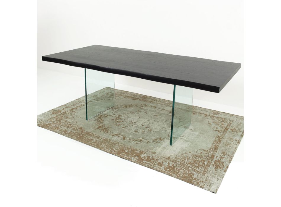 Moderner Esstisch aus furniertem Holz und Glas, hergestellt in Italien – Strappo Viadurini