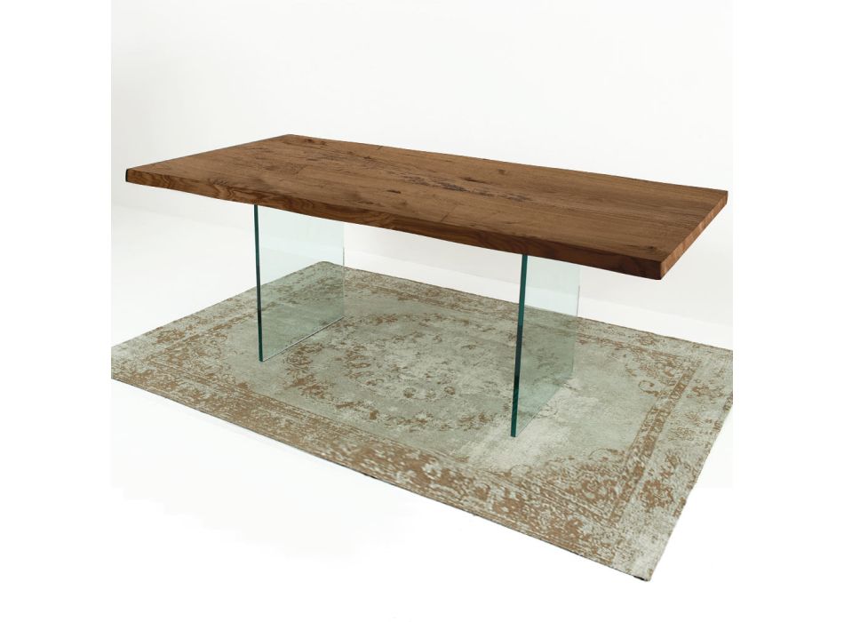 Moderner Esstisch aus furniertem Holz und Glas, hergestellt in Italien – Strappo Viadurini