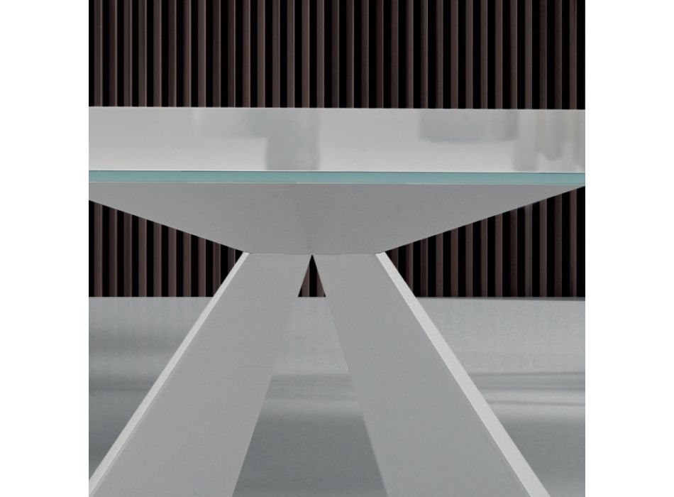 Moderner Esstisch aus Glas und weißem Stahl, hergestellt in Italien – Dalmatiner Viadurini
