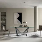 Esstisch Glasplatte und Metallseile Basis 2 Größen - Alariko Viadurini