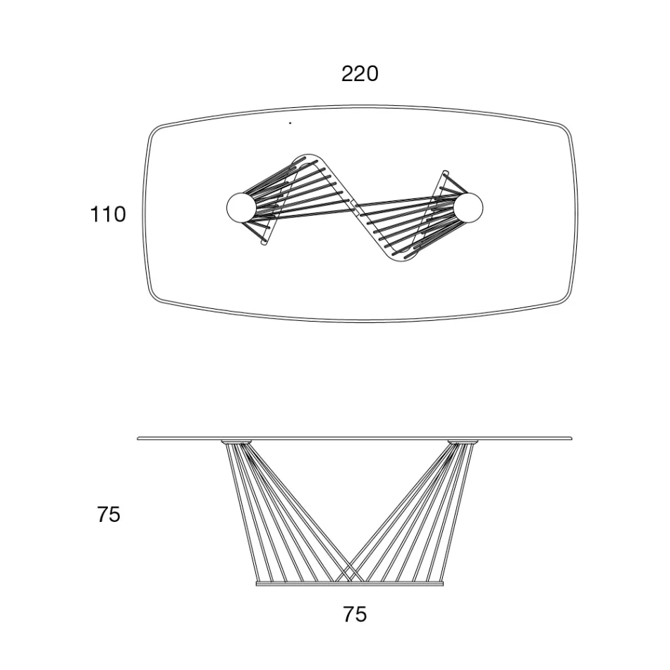 Esstisch Glasplatte und Metallseile Basis 2 Größen - Alariko Viadurini