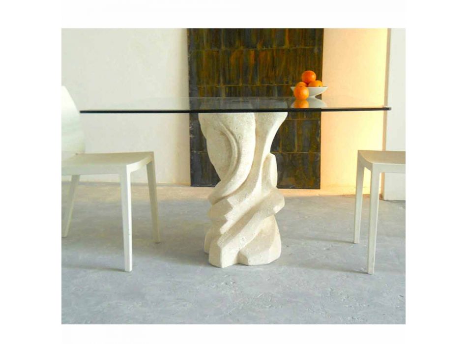 Platz Esstisch in Stein mit Glasplatte Leda Viadurini