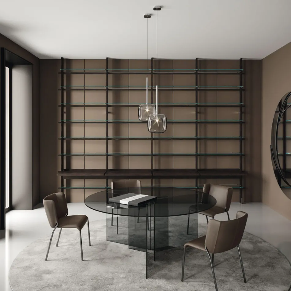 Runder Esstisch mit Sockel und Glasplatte Made in Italy - Charles Viadurini