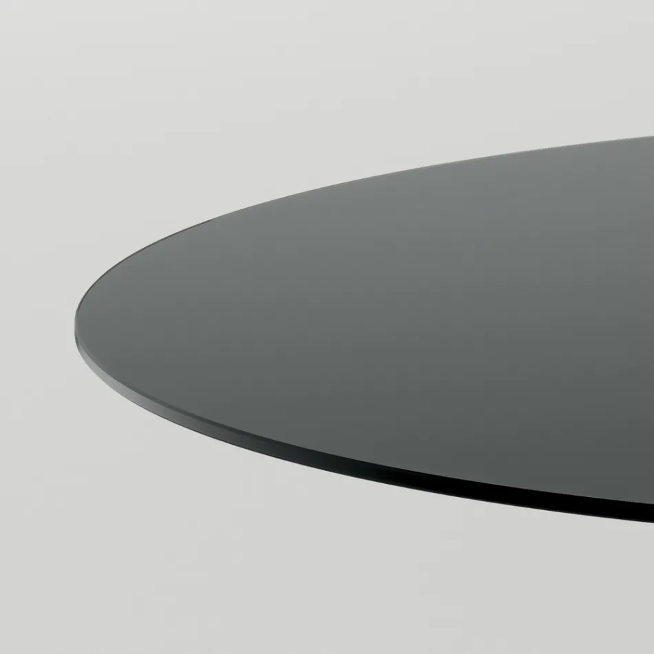 Runder Esstisch aus Rauchglas mit Holzsockel Made in Italy - Rondo Viadurini