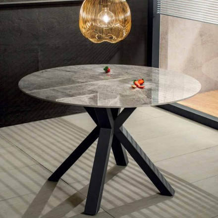 Moderner runder Esstisch aus Keramikmarmor und Metalleffekt - Jarvis Viadurini