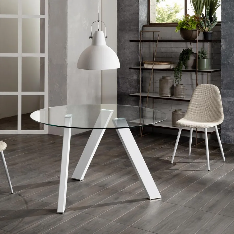 Adamo runder Esstisch mit Glasplatte, modernes Design Viadurini