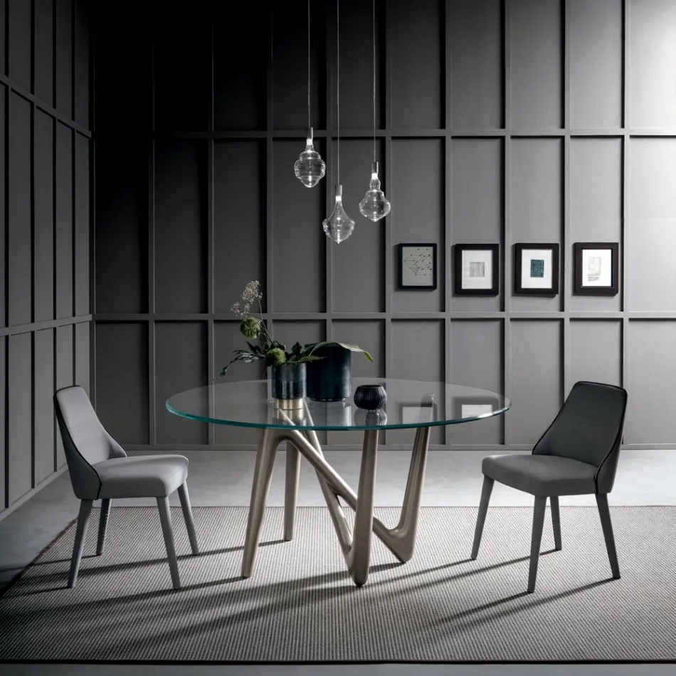 Runder Esstisch aus transparentem Glas und Polyurethanbeinen - Stalto Viadurini